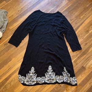 Cato Black Dress with White Embroidery